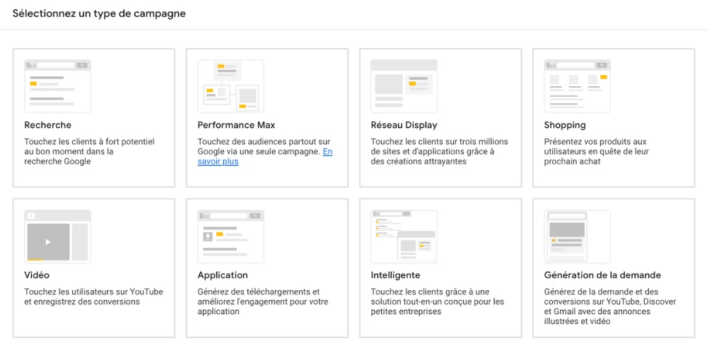 les differents types de campagnes sur google ads